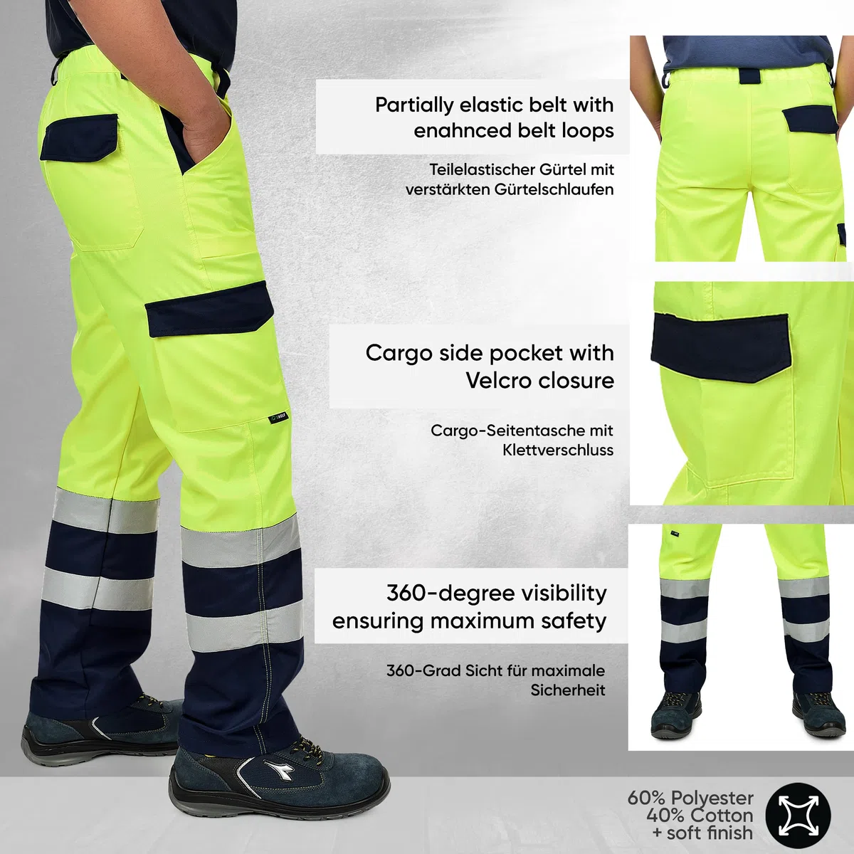 BWOLF Jinx - Pantalones de trabajo reflectantes, pantalones de seguridad, pantalones de trabajo, pantalones de verano, pantalones de trabajo para hombre