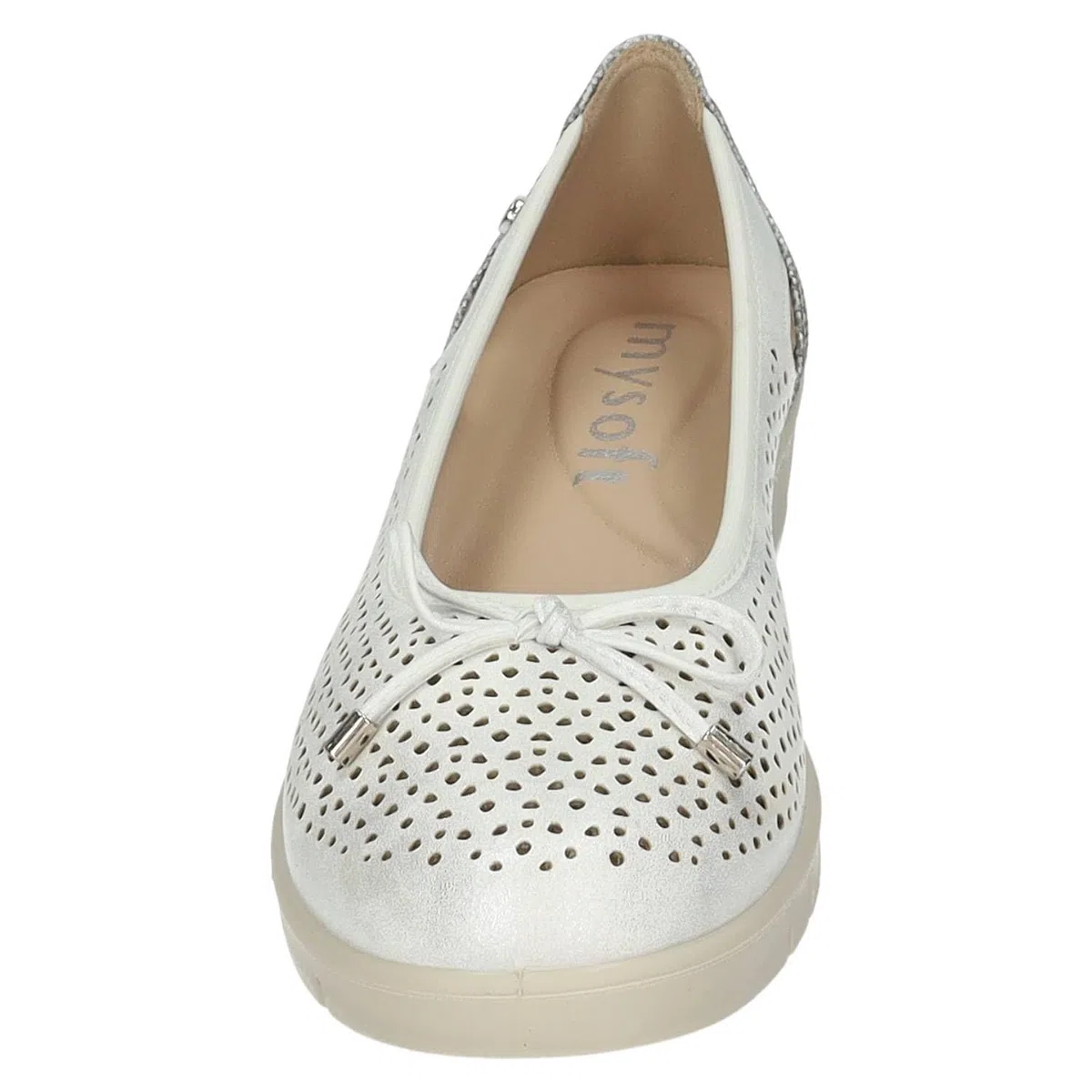 26M208 Manoletinas con cuña para Mujer, en Color Perla, con Lazo y Plantilla Extraible, cómodas, Ligeras Ideales para Verano Mujer Manoletinas