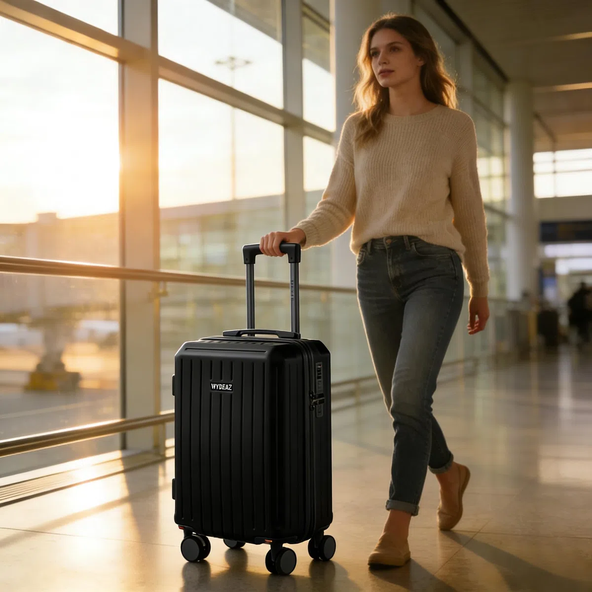 Maleta Cabina 55x38x23 cm Equipaje de Mano Rígido con Portavasos y Soporte para Móvil, Trolley de Viaje con 4 Ruedas Desmontables, Gancho para Bolsas y Doble Cerradura