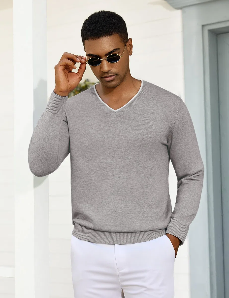 iClosam Suéter de Cuello en V para Hombre Jersey de Punto de Manga Larga para Hombre suéter de Trabajo de algodón