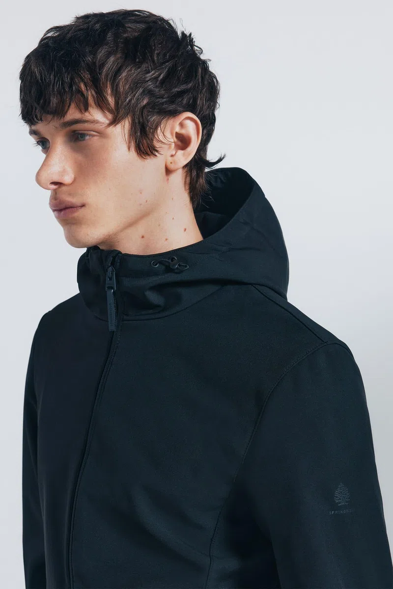 SPRINGFIELD Softshell Technical Parka Water Resistant Polyester With Zip Up Pockets And Hoodie. Parka Con Capucha Hombre