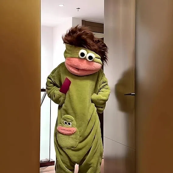 Mono de Monstruo Verde para Adultos, Sudadera con Capucha de Forro Polar, Pijama de Cuerpo Entero Acogedor con Bolsillos, Disfraz cálido Unisex para Halloween y Carnaval