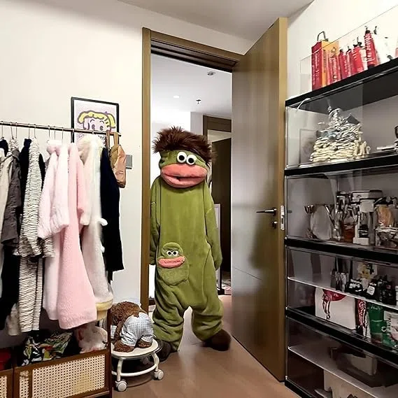 Mono de Monstruo Verde para Adultos, Sudadera con Capucha de Forro Polar, Pijama de Cuerpo Entero Acogedor con Bolsillos, Disfraz cálido Unisex para Halloween y Carnaval