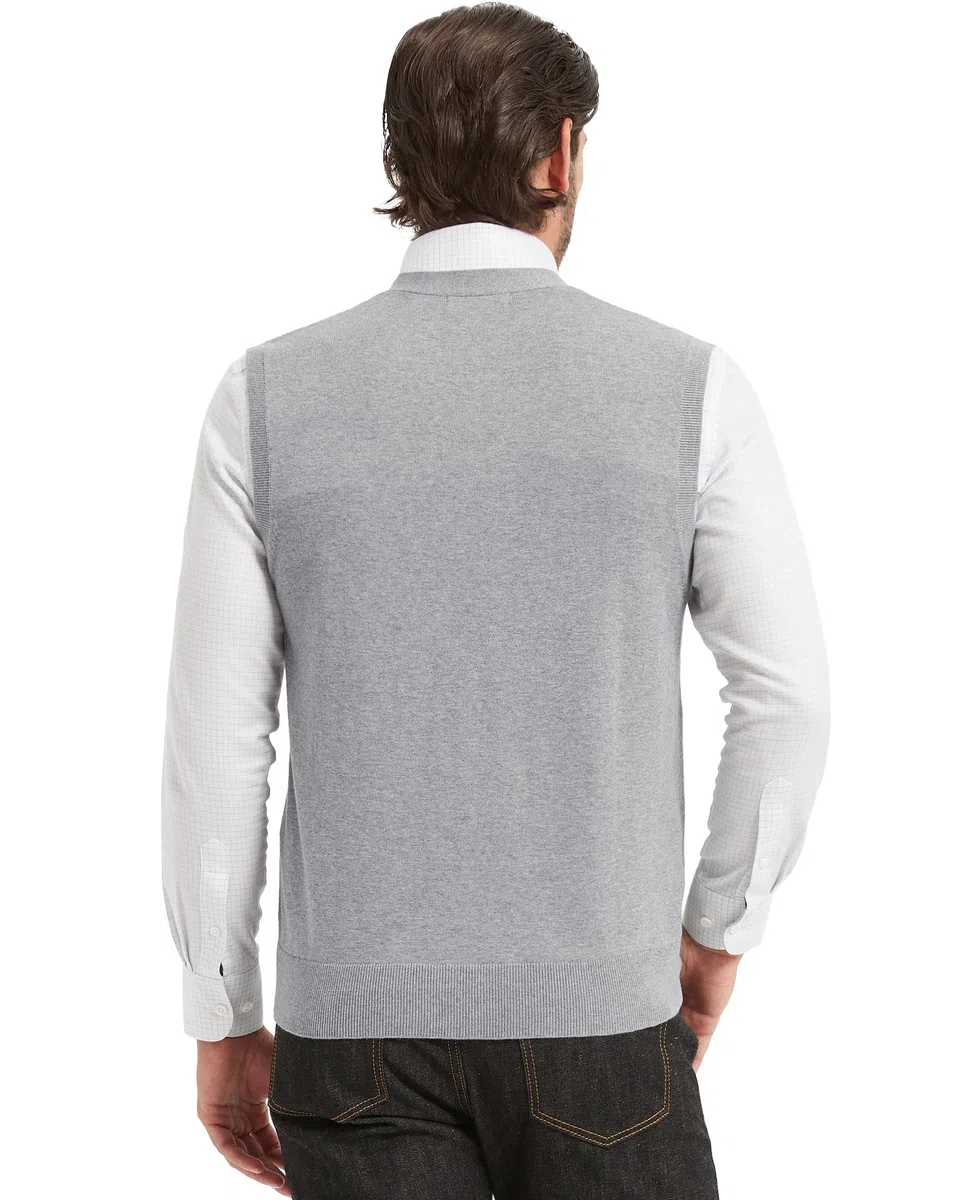 Kallspin Pullover para hombres de puro algodón tejido a punto cuello en V unicolor de ajuste regular sin mangas y con dobladillo acanalado