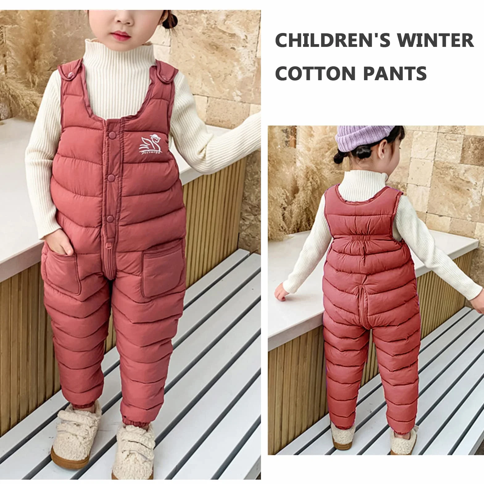 SEAUR Pantalones de plumón para bebé, ligeros, gruesos, cálidos, para la nieve, para niños, resistentes al viento, para exteriores, 9 meses, 3 años, talla 74-116