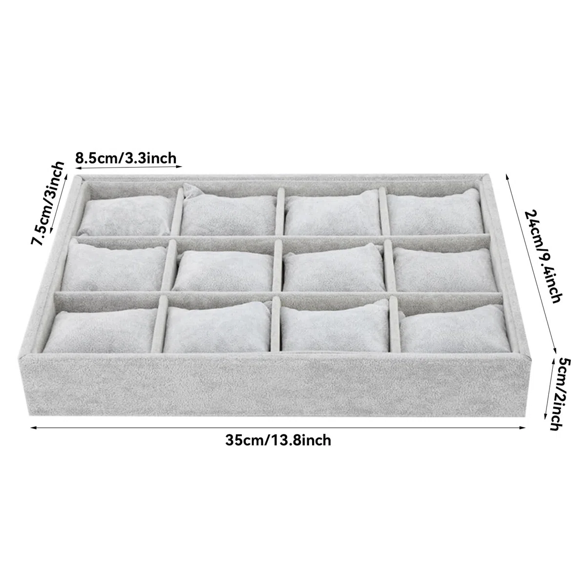 Tissting Bandeja de Reloj, Organizador Elegante de Joyas con 12 Ranuras y Almohadas Removibles, Soporte para Relojes y Pulseras, Caja de Exhibición Compacta para Hogar o Tiendas