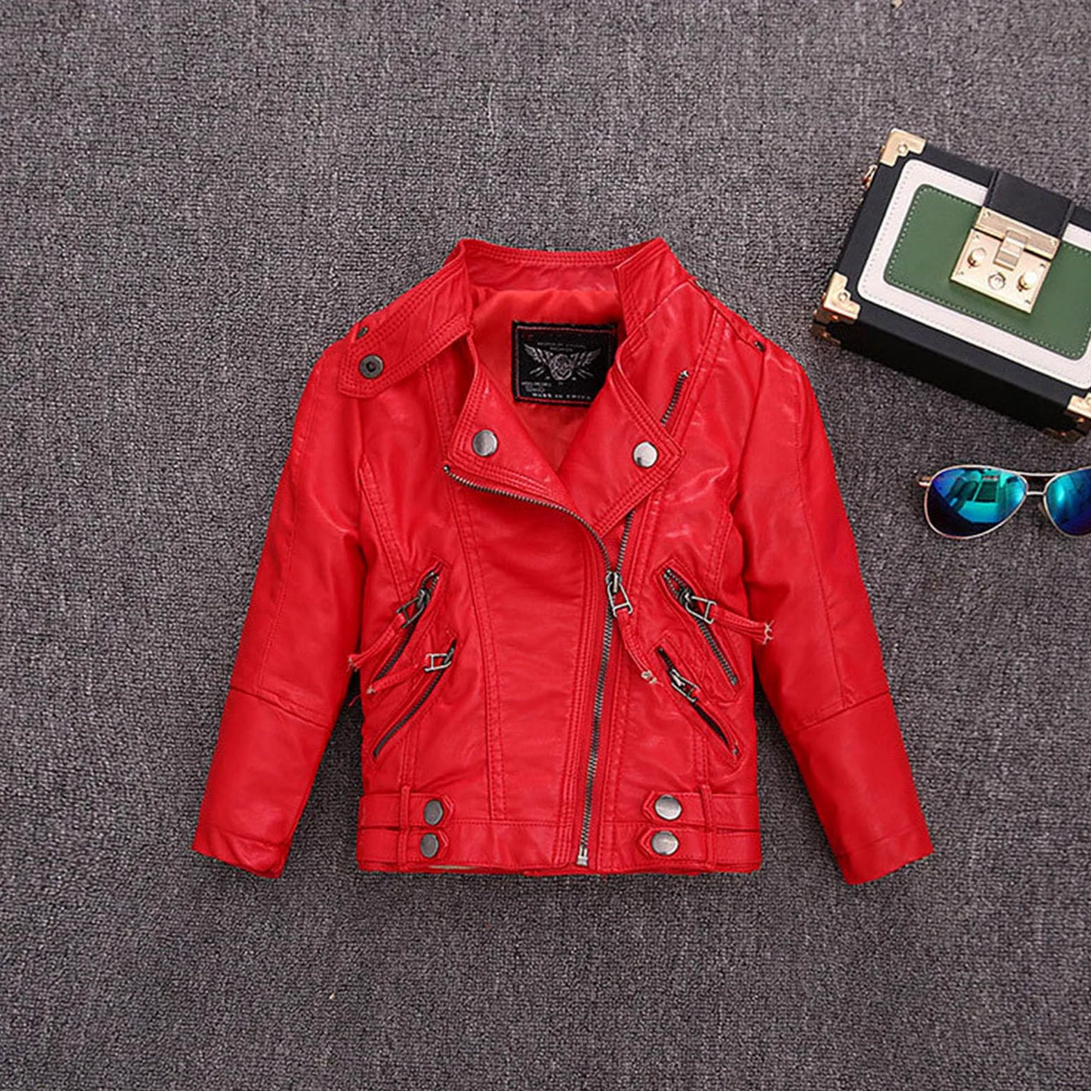 2026 Niños Niñas Primavera Pu Chaqueta de Cuero Abrigo de Motocicleta para Niños Chaqueta de Cuero Sintético
