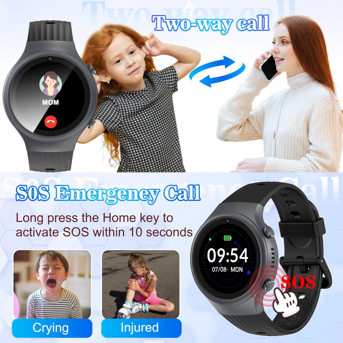 4G Reloj Inteligente Niño, Smartwatch Niños GPS y Llamadas Wifi Videollamadas, SOS, IP68, Chat de Voz, Modo Escuela, Pulsómetro,Despertador, Regalos para Niñas y Niños de 4 a 12 Años (Negro claro)