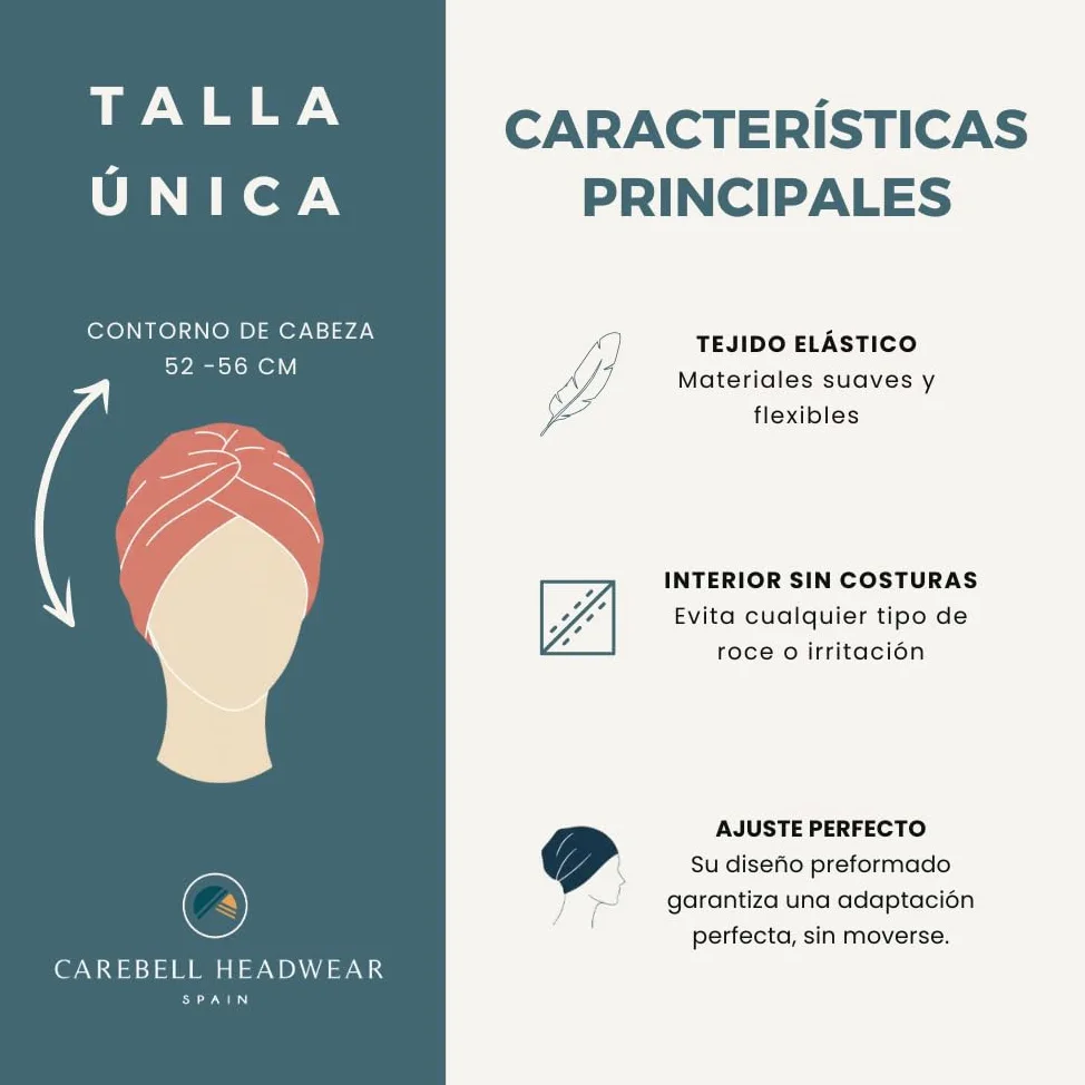 CAREBELL Turbante oncológico Modelo Smooth – diseño Malva Flores en bambú Suave y Transpirable, Especial para quimioterapia, Alopecia y Pieles sensibles