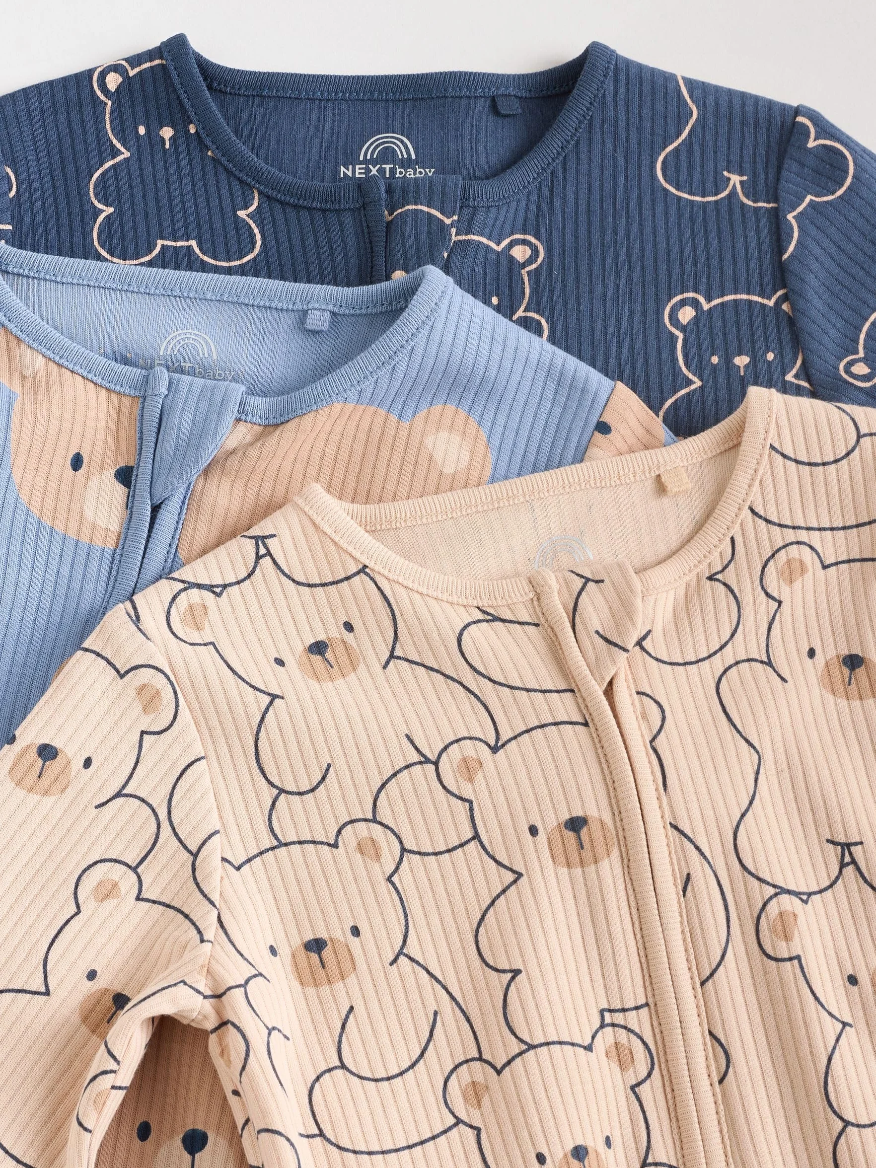 NEXT Bebés niño Pack de 3 Pijamas Tipo Pelele de algodón sin pies con Cremallera bidireccional para bebé