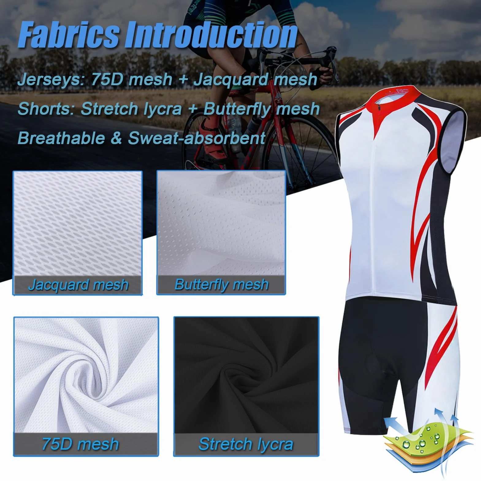 Conjunto Ciclismo Hombre Maillot Bici MTB Verano Ropa Ciclista Sin Mangas,Traje Bicicleta Chaleco Ciclo y Culotte Tirantes con 9D Gel Acolchado,Completa Jerseys Sleeveless Transpirable Secado Rápido