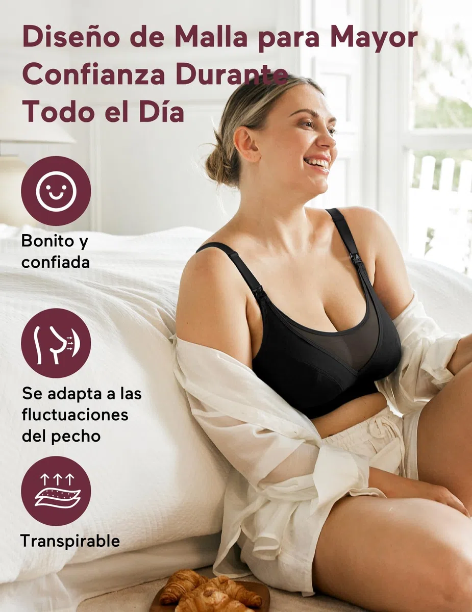 momcozy Sujetador Lactancia para Pecho Grande (95C-115H) – Sujetador de Lactancia y Extracción de Leche en Uno Tallas Grandes, Brasier de Maternidad con Diseño de Malla