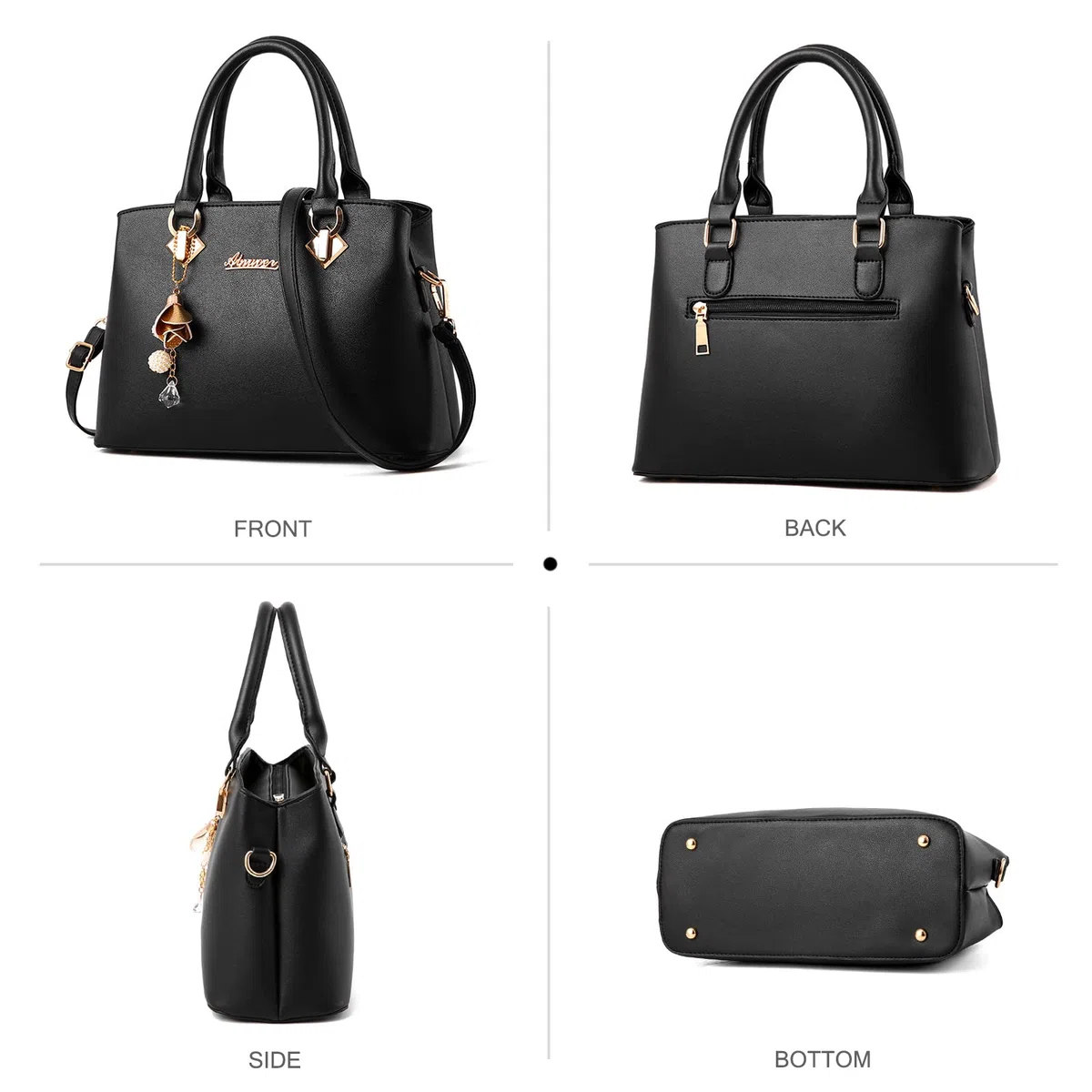 NICOLE & DORIS Bolsos de Mano Mujer Elegante Bolsos Sencillos para Mujer Bolso Bandolera Cuero PU Bolsos de Hombro Casual Bolso de Uso Diario con Colgante Negro 1