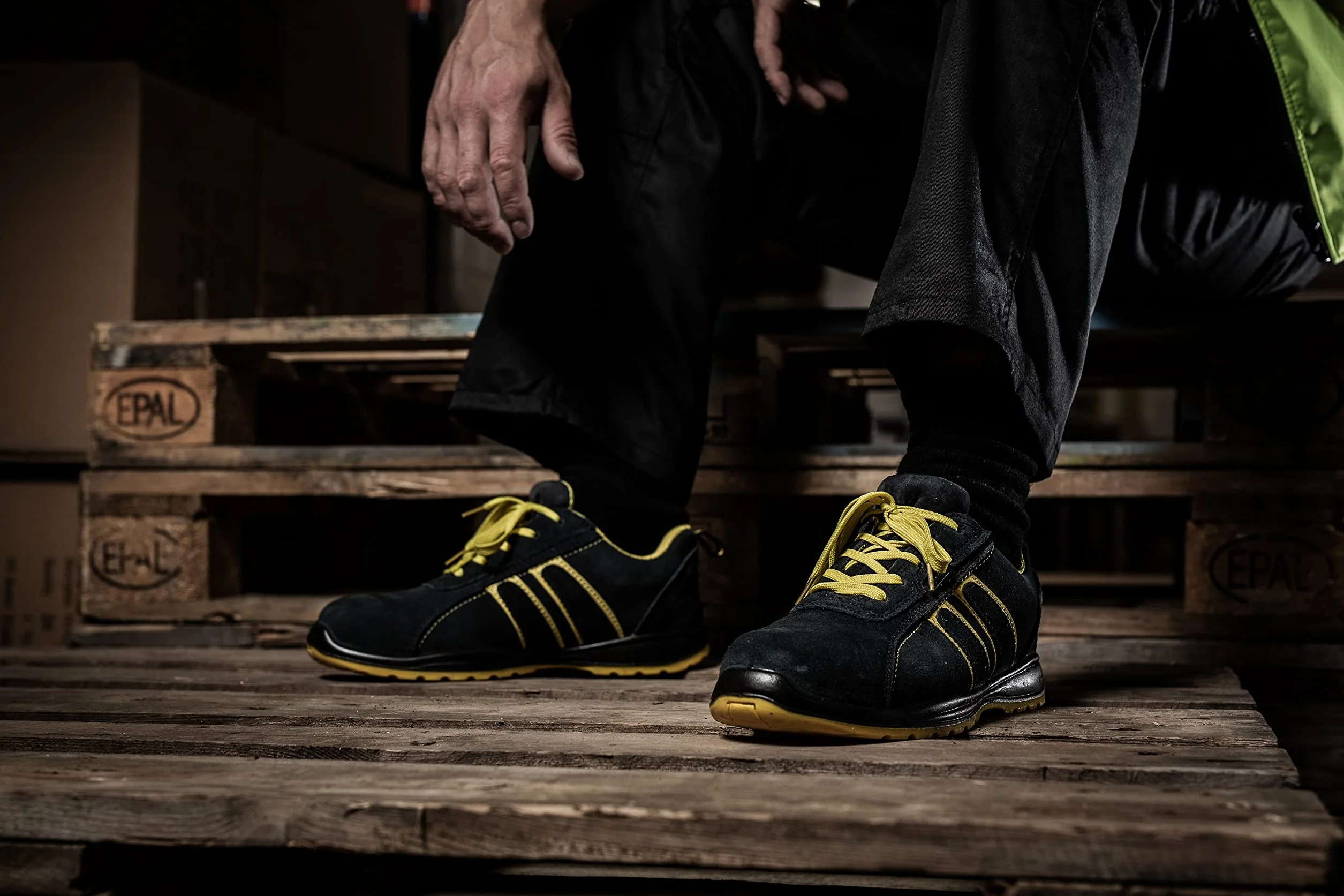 Blackrock Hudson Zapatos de seguridad con puntera de acero, Hombre y Mujer, Ropa de trabajo, Antideslizantes, Calzado ancho, Ante, Azul/Amarillo, Zapatos de seguridad ligeros