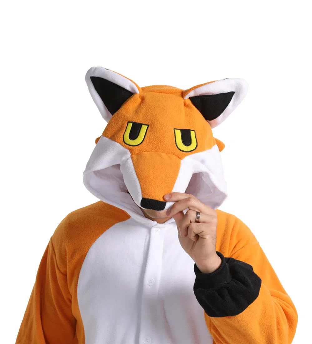 dressfan Unisex Disfraz Zorro Pijama Adulto,Animal Fox Monos Traje Ropa de Dormir,Cosplay Disfraces de Carnaval Halloween, Mujer Hombre