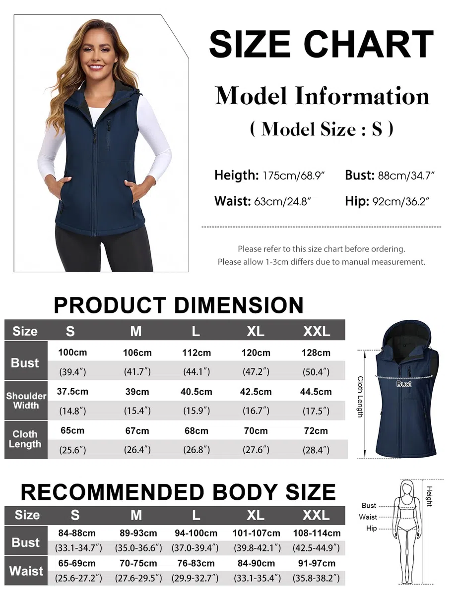 CMTOP Chaleco Mujer Softshell Impermeable, Forro Vellón Ligero Chaqueta sin Mangas, Antiviento Exteriores Capucha Chalecos con Bolsillos con Cremallera para Primavera Otoño