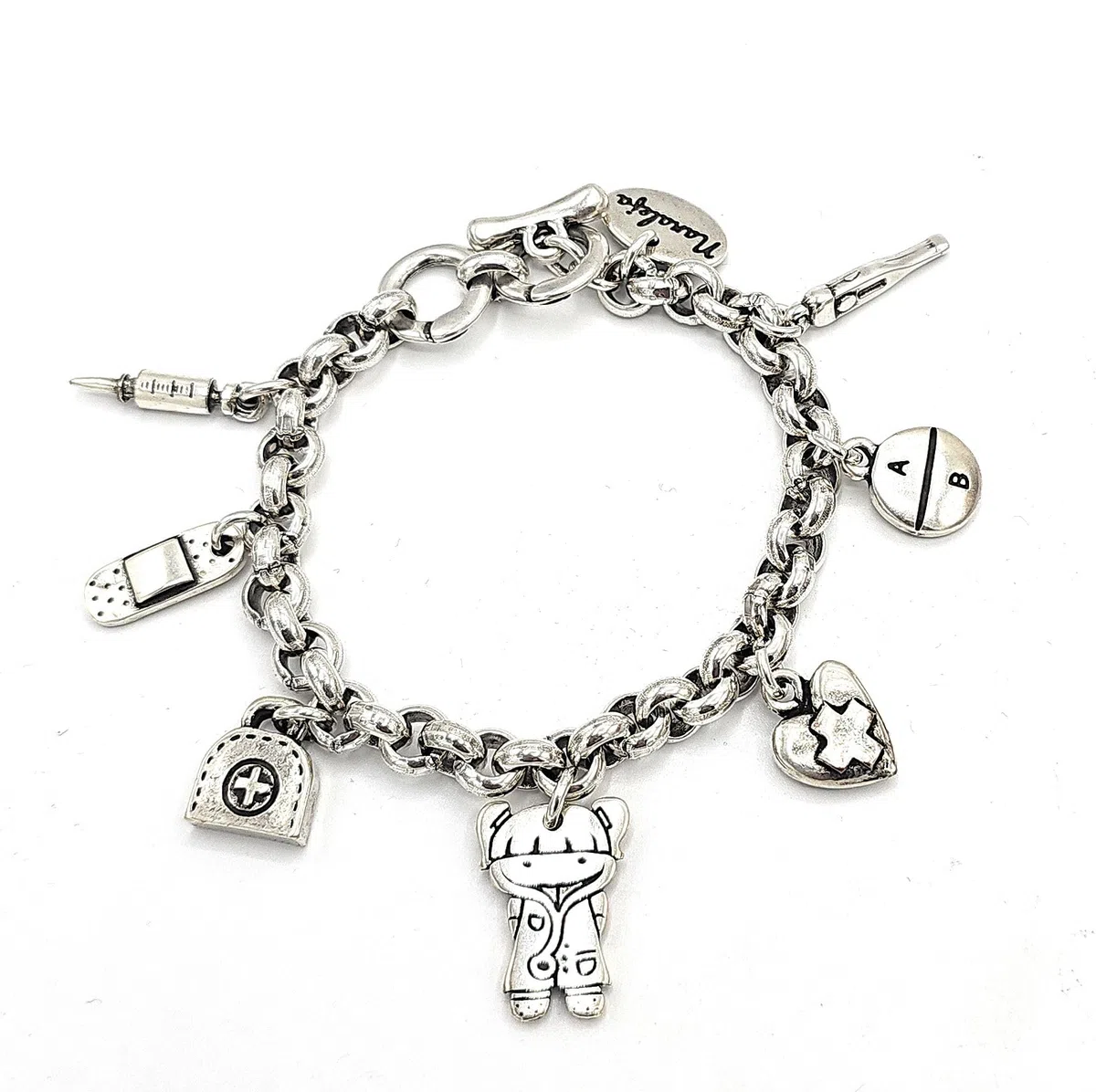 Pulsera enfermera 7 charms regalo para enfermeras y médicos - pulseras personalizadas - con baño de plata - regalo original para enfermera - hecha en España