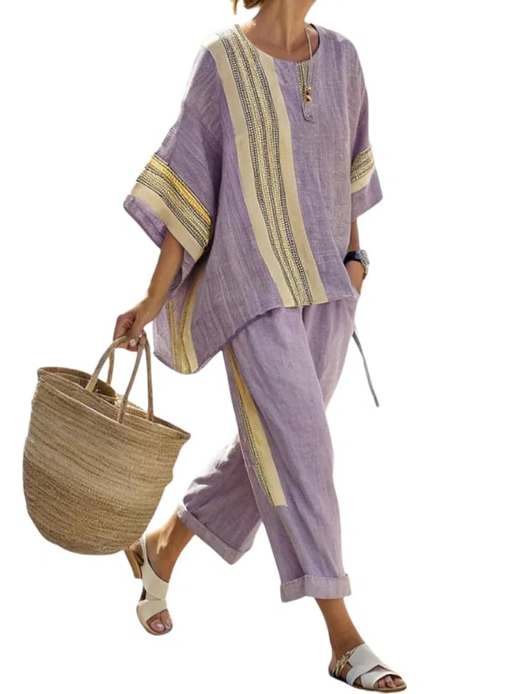 Chándal de verano para mujer, conjunto de 2 piezas, camiseta de media manga y cuello redondo, pantalones de cintura alta, pierna ancha, trajes de verano
