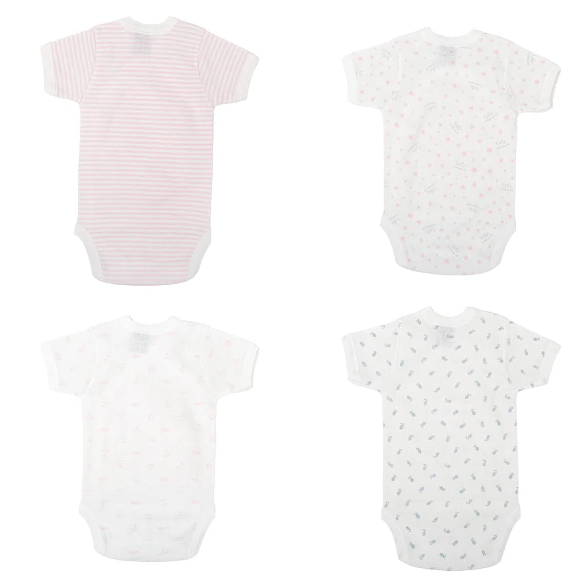 BABIDU | Pack 4 Bodys Bebé Abertura Hombro Manga Corta Algodón 100% Suave Transpirable, Body Recién Nacido Unisex Primera Puesta Niño y Niña, Ideal para Uso Diario y Piel Sensible