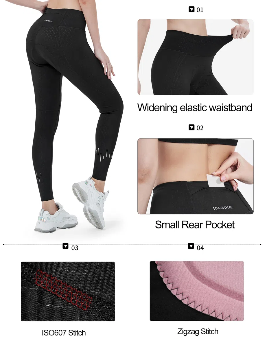 INBIKE Pantalones Ciclismo Mujer Acolchado 4D Culotte Largos de Bicicleta con Gel Pantalon Elástico y Transpirable Ropa Bici MTB de Ciclista Biker Shorts (LW005)