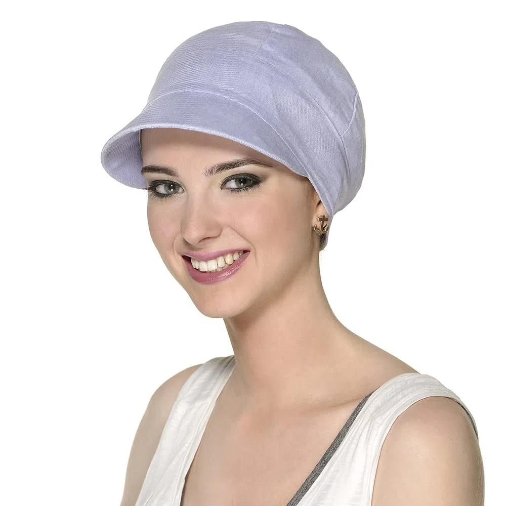 CAREBELL Gorra Oncológica/Modelo Denim/Tejido de Algodón/Estampado Vaquero Claro/Alopecia y Quimioterapia/Ideal Pérdida de Cabello/Hecho a Mano en España