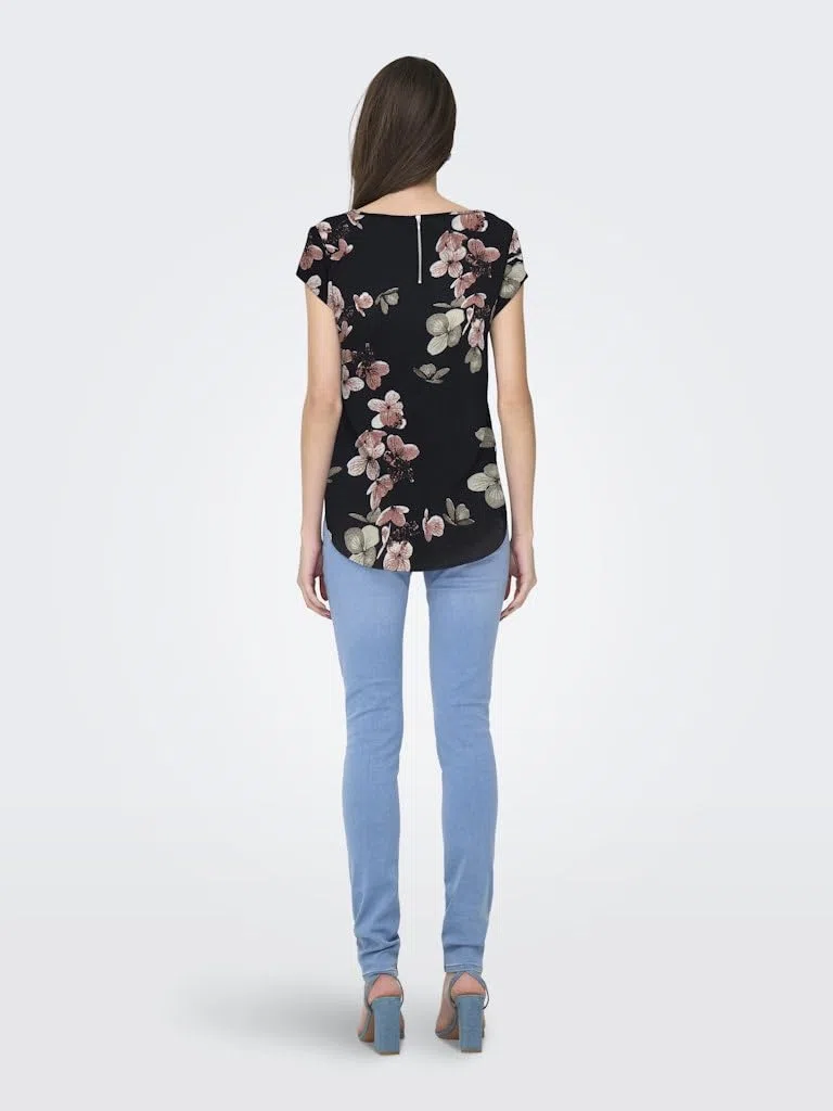 Blusa básica de Manga Corta para Mujer Cuello Redondo de ONLVIC