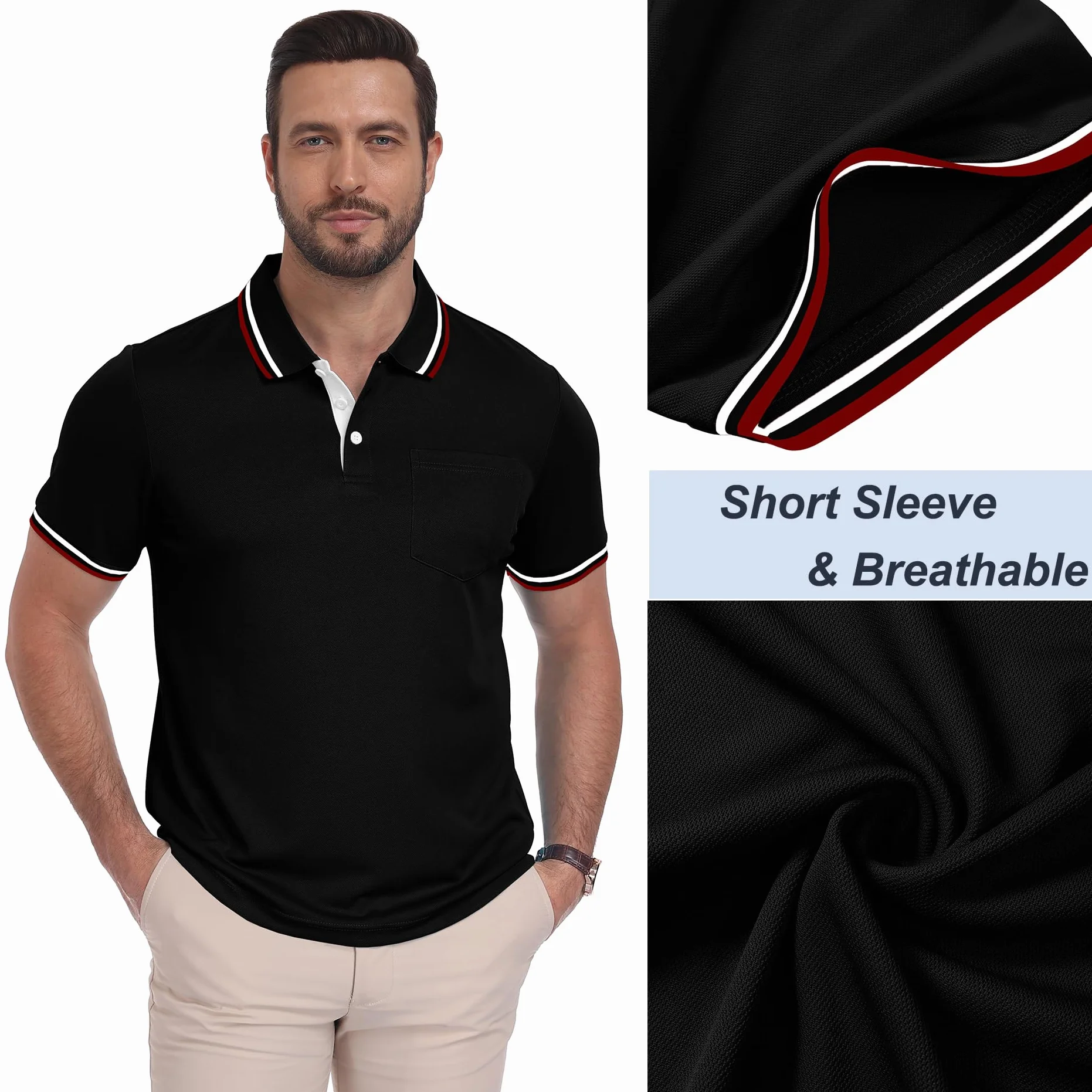 ZITY Polo para Hombre Paquete de 3 Polo Manga Corta Camiseta Golf Trabajo Transpirable Camiseta Informal con Bolsillo Verano Tres Piezas T Shirt para Vacaciones