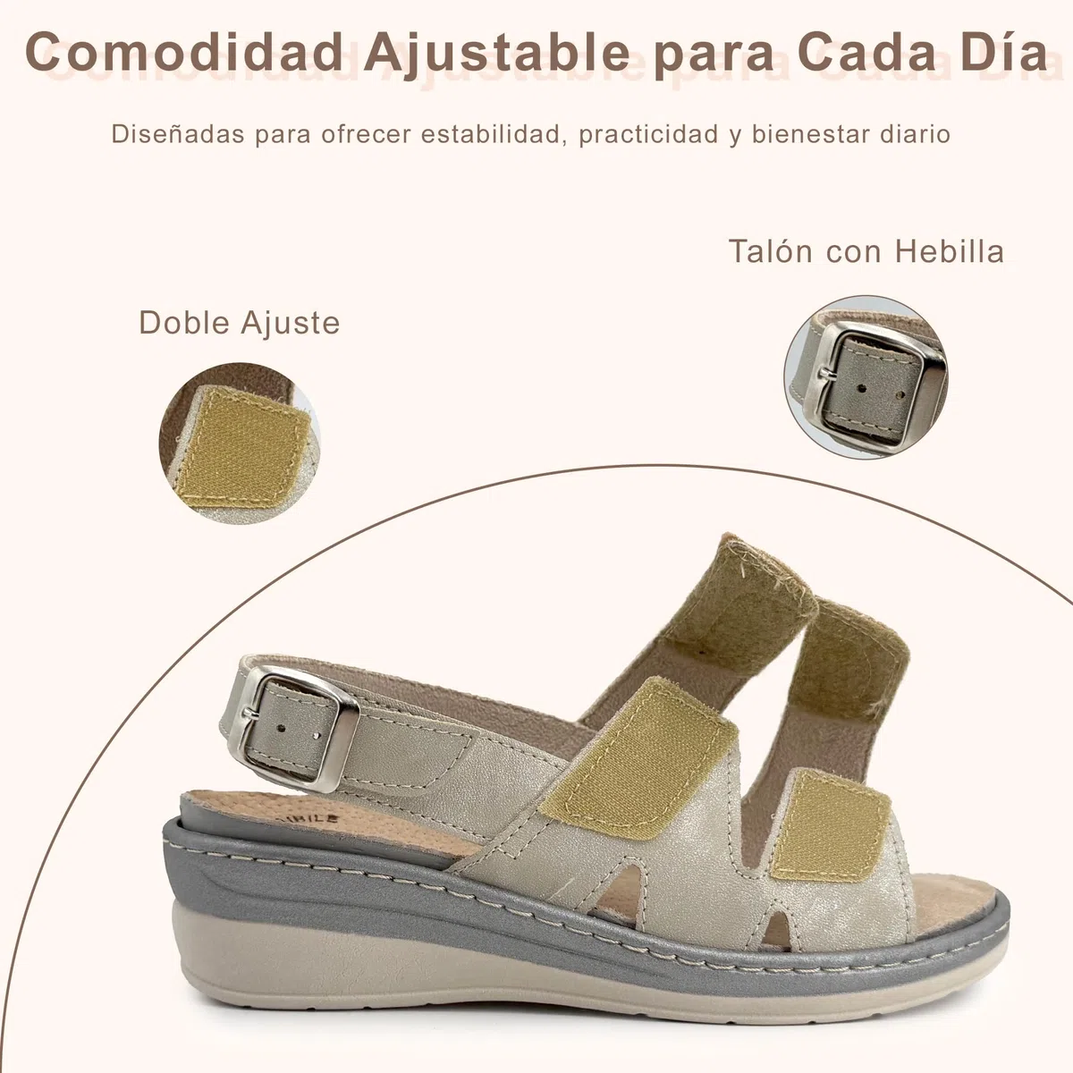 JOMIX Sandalias Ortopédicas Mujer Cómodas con Tiras Ajustables y Hebilla Regulable Cuña Ergonómica Anatómica Plantilla Extraíble de Piel Zapatillas de Verano para Mayor y Pies Sensibles