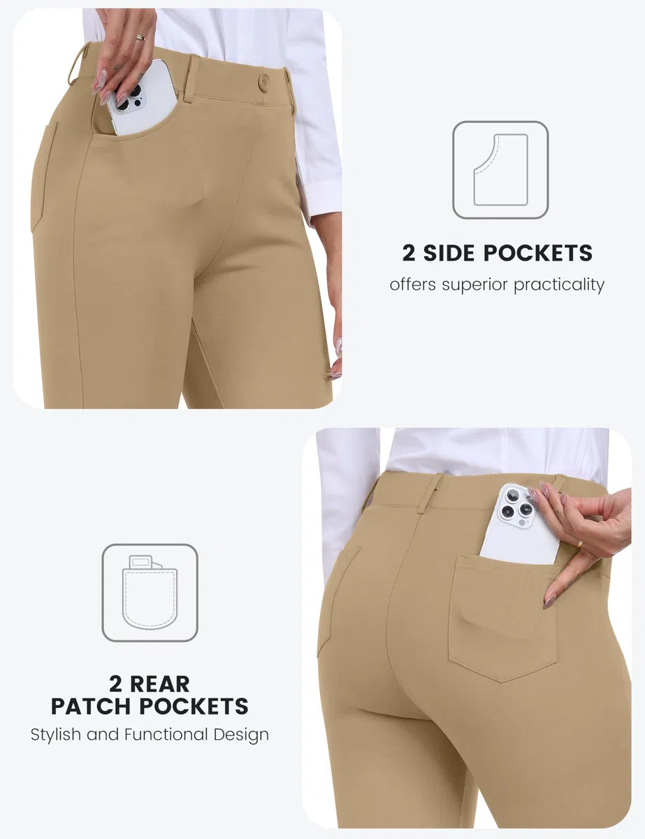 Pantalones de Capri para Mujer Cintura Alta Oficina Trabajo Negocios Casual Yoga Leggings Verano Pantalones con Bolsillos