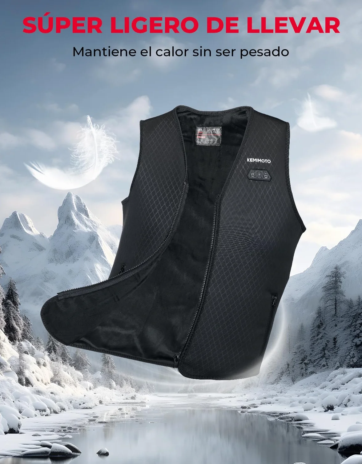 KEMIMOTO Chaleco Calefactable Mujer, Chaleco Térmico Corte Elegante y Ajustado con 6 Zonas de Calentamiento, Chaleco Cálido para Campar, Esquí, Pesca, Actividades al Aire Libre (Sin Batería)