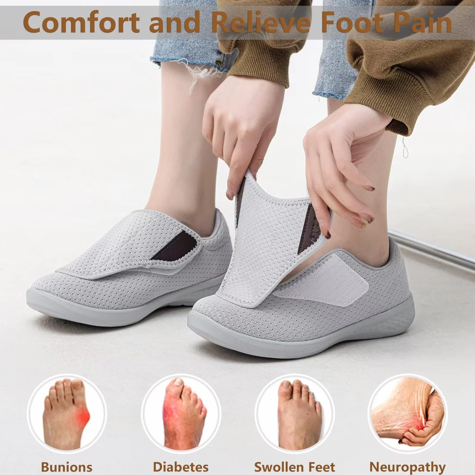 Zapatillas Diabéticos para Mujer Hombre Extra Anchas Ajustable Ortopédico Zapatos Respirable Pantuflas