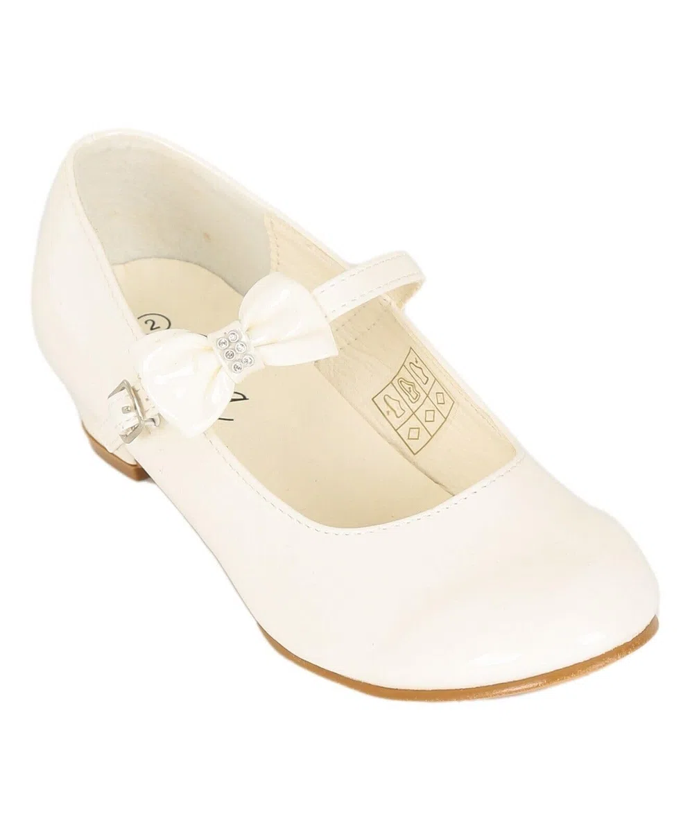 SIRRI Zapatos de Vestir Mercedita Niña Tacón Alto Charol con Tira al Tobillo y Lazo - Ideales para Bodas, Comuniones, Eventos de Confirmación