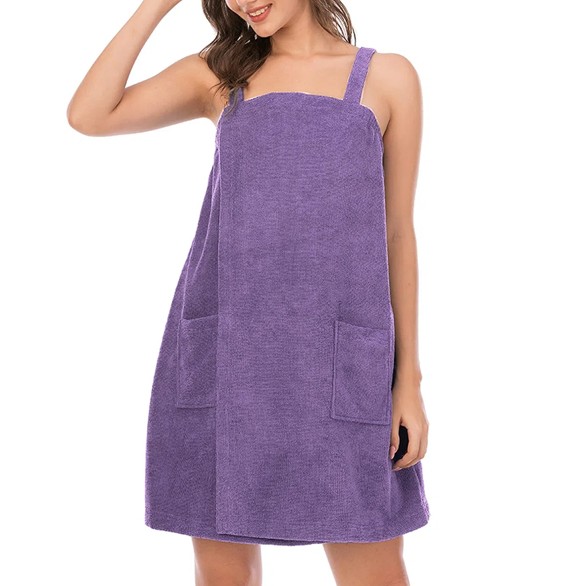 Mujer Vestido de Toalla de Baño Ajustable con Diadema para Ducha Snuna SPA y Playa Morado L