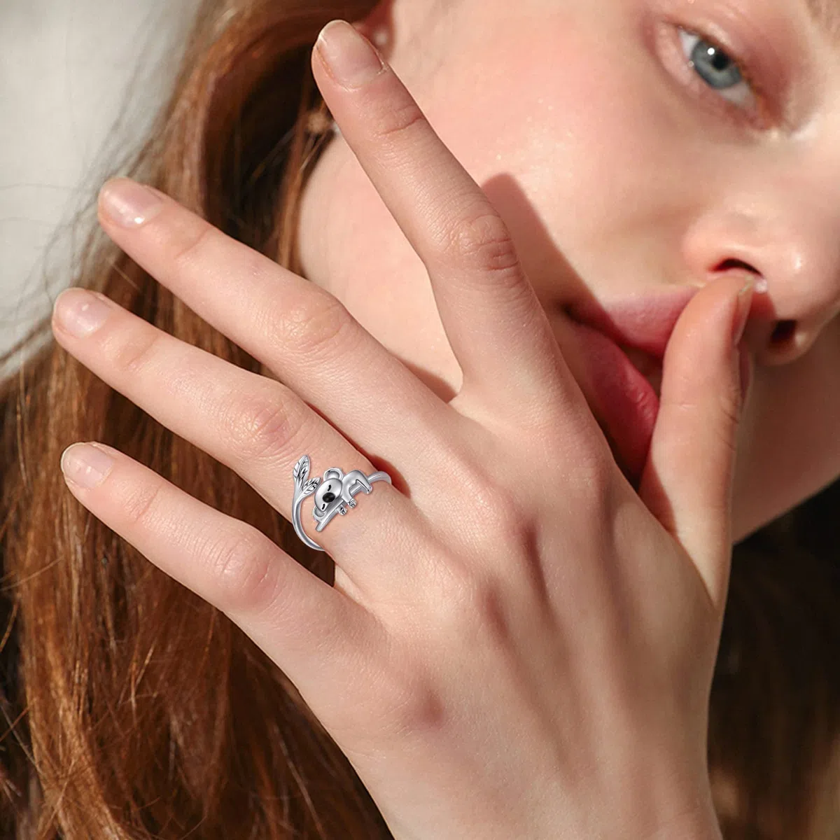 Koala - Anillo de plata de ley 925 para mujer, diseño de koala ajustable, abierto, con bonito animal para niñas