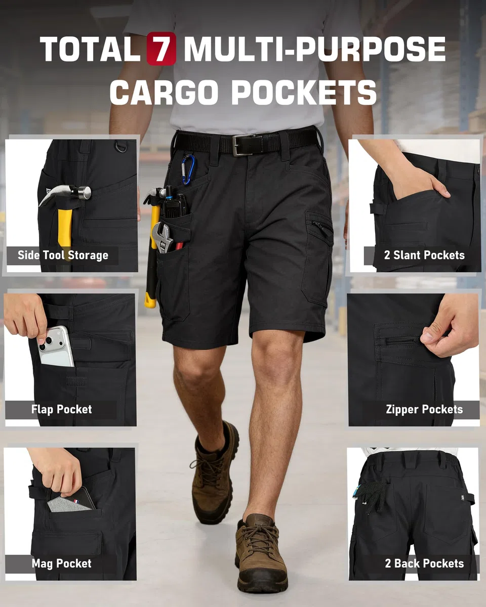 IGOLUMON Pantalones Cortos Hombre Bermudas Cargo Pantalones Cortos Trabajo con Cintura Elástica Multibolsillo Verano Exteriores Informal Transpirable