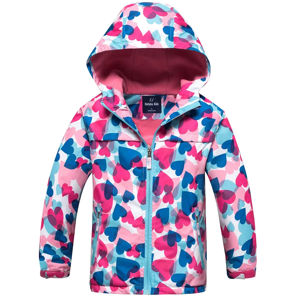 Fewlby Chaqueta Impermeable con Capucha para Niña, Cortavientos con Forro Polar Ligera Abrigo Prueba de Viento Chubasquero Primavera Otoño Abrigos Deportivos 3-10 Años