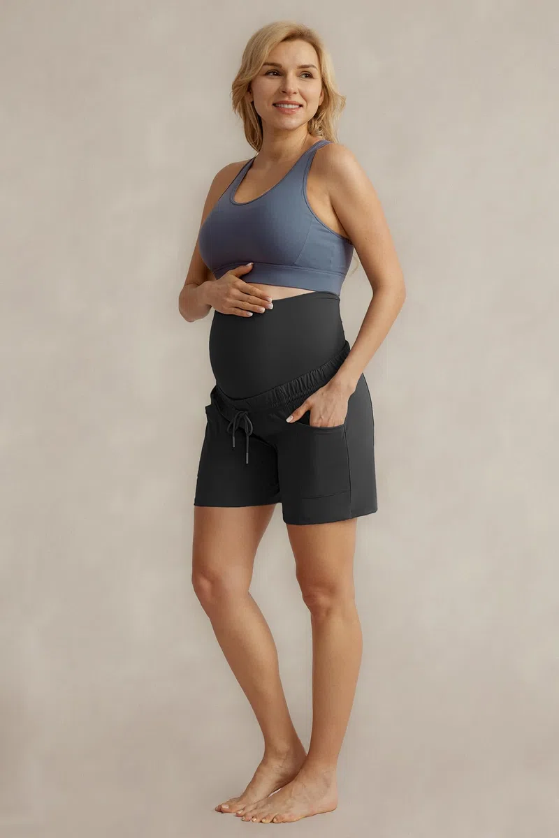 Maacie Pantalones cortos de embarazo con cordón para entrenamiento