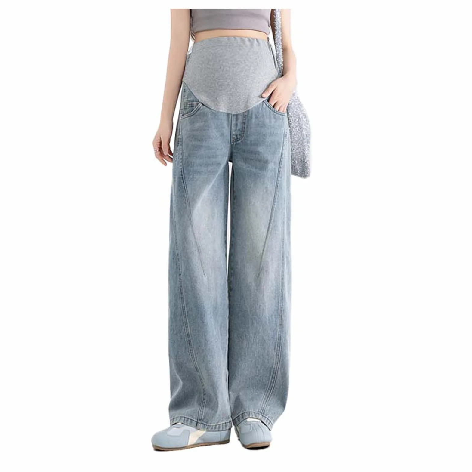 Pantalones vaqueros de maternidad holgados casuales con cinturón ajustable, pantalones de moda y prácticos para niñas menores de 170 cm