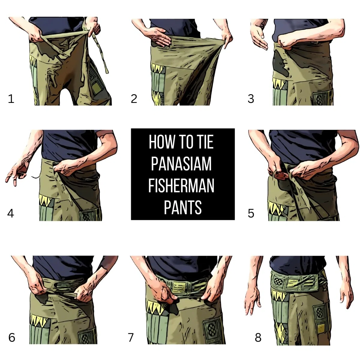 PANASIAM Pantalones de Pescador tailandeses 'Lini' | Pantalones envolventes 100% algodón | para Hombres y Mujeres | agradablemente Suave y Muy cómodo | Thai Fisherman Pants