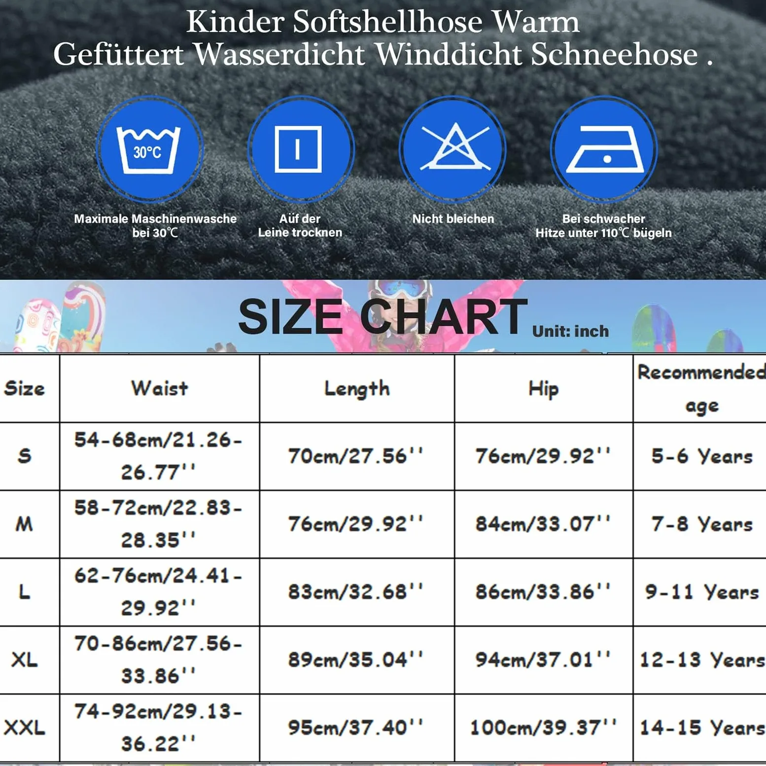 Pantalones de esquí para niños Softshell con forro, pantalones térmicos para niños y niñas, pantalones de nieve, pantalones de invierno para exteriores, pantalones de senderismo