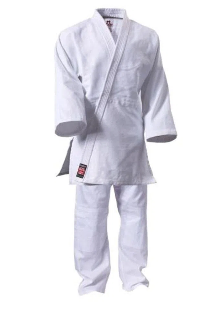 DanRho Judo Kimono Línea Dojo - Uniforme Ligera Estudiante Karate Gi Artes Marciales con Cintura elástica y Cordones para Judo, Taekwondo, Aikido, jiu-Jitsu - 450 g / m2, Altura 140 cm