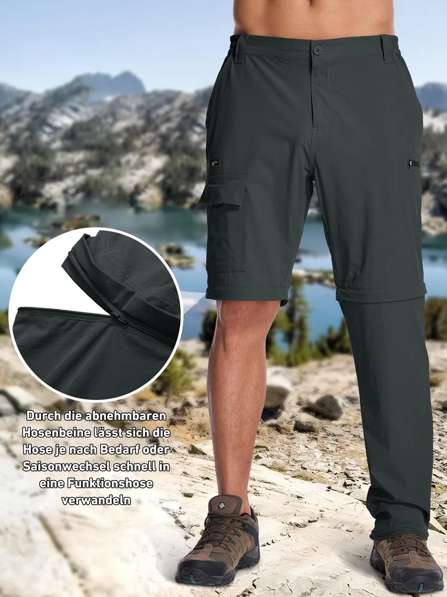 Pantalón Hombre Convertible, Pantalón de Senderismo Verano Ligero Transpirable de Secado Rápido Desmontable, Cargo 6 Bolsillos para Senderismo, Trekking, Ciclismo, Viaje, Camping
