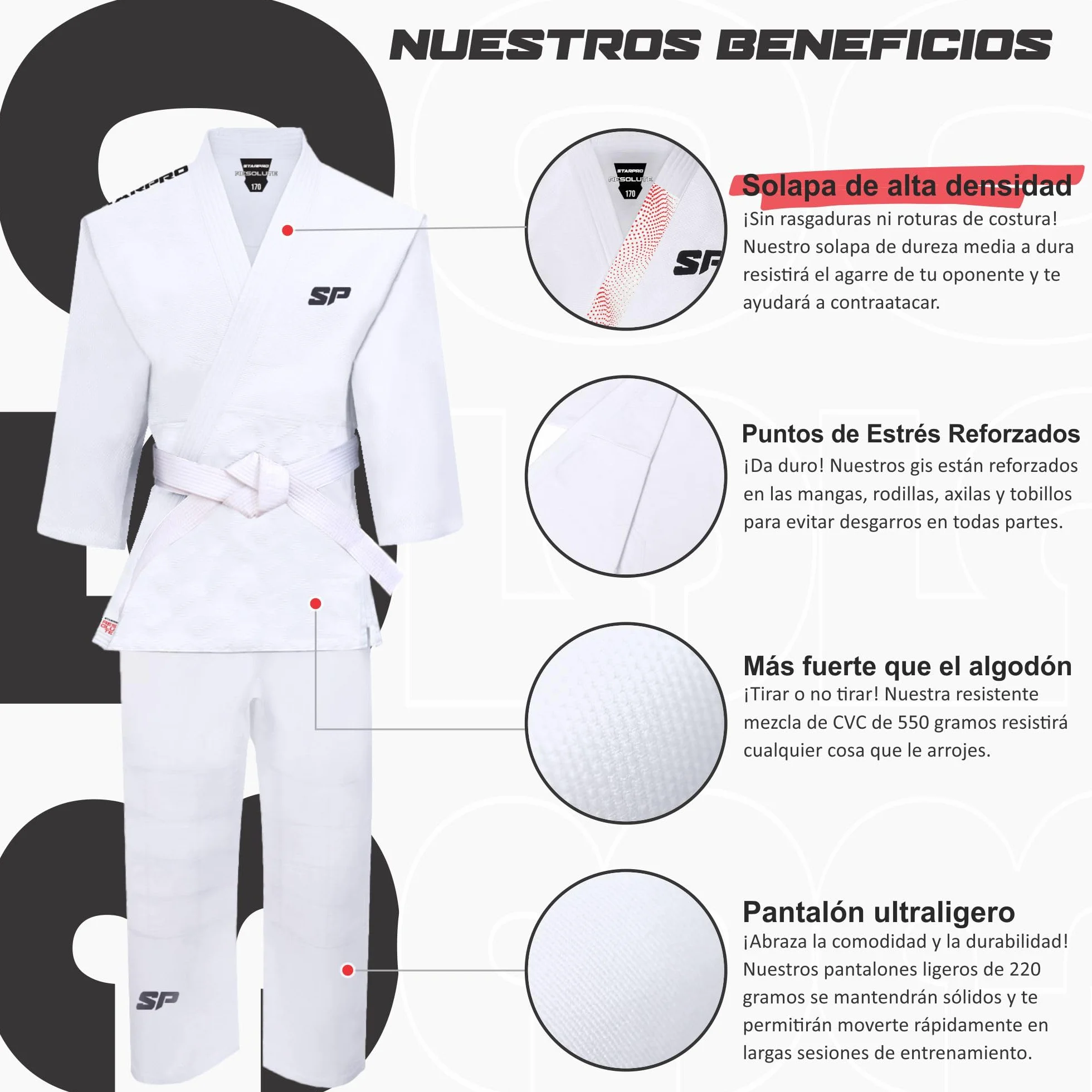 Starpro Judo Kimono - Professional Judogi for Training and Competition - Free White Belt - Men Women Kids - 110-200 cm - White and Blue