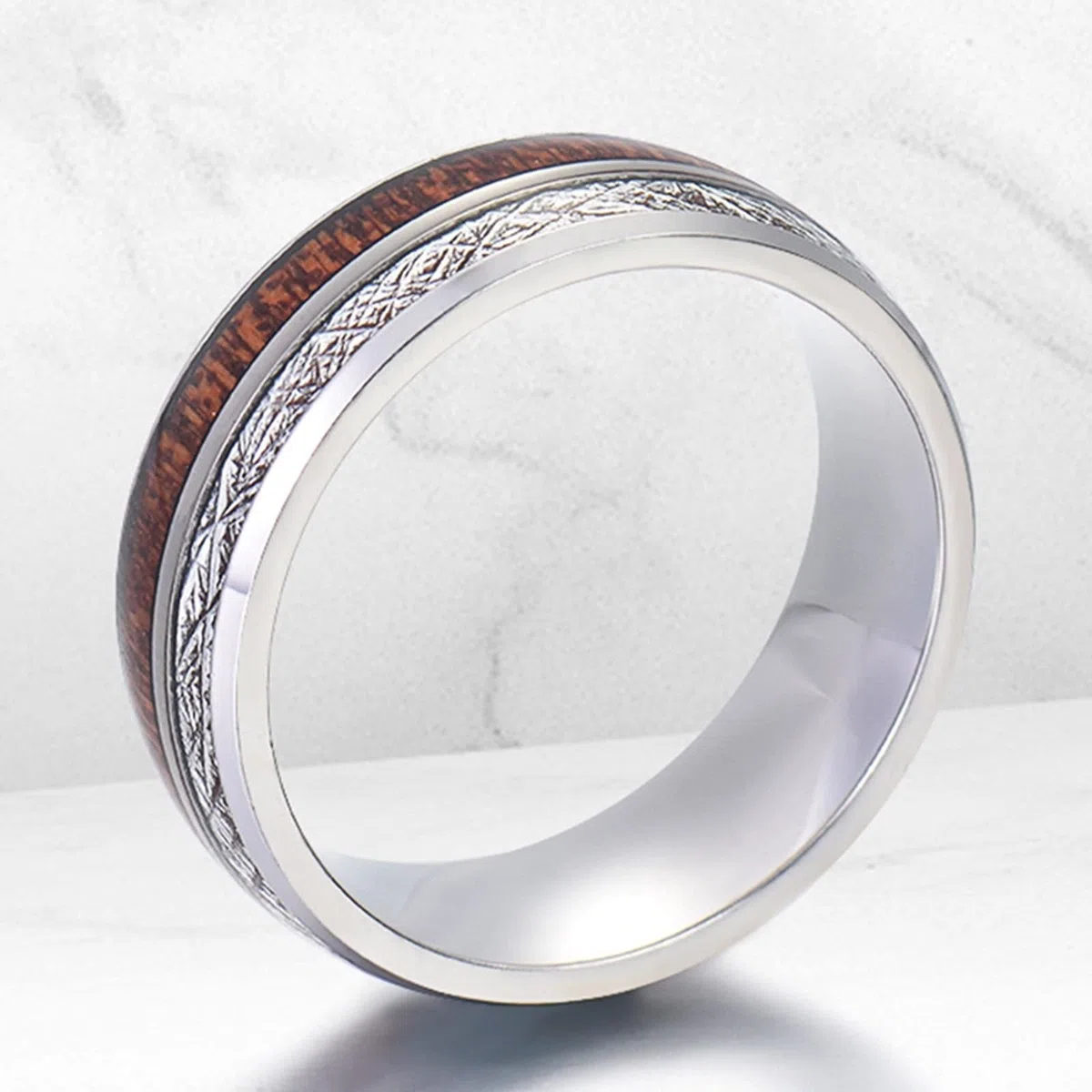 Anillo Hombre Carburo de Tungsteno, Alianza Boda Mujer 2 Piezas Anillo de Plata de 8mm con Incrustaciones de Madera y Metal