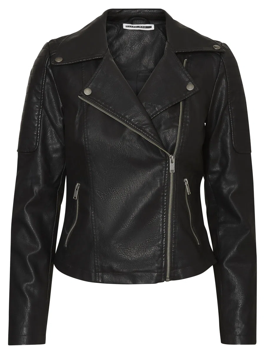 NOISY MAY Chaqueta de Cuero sintético para Mujer Chaqueta de Motociclista Chaqueta de transición Manga Larga Shacket Recubierto de PU NMREBEL