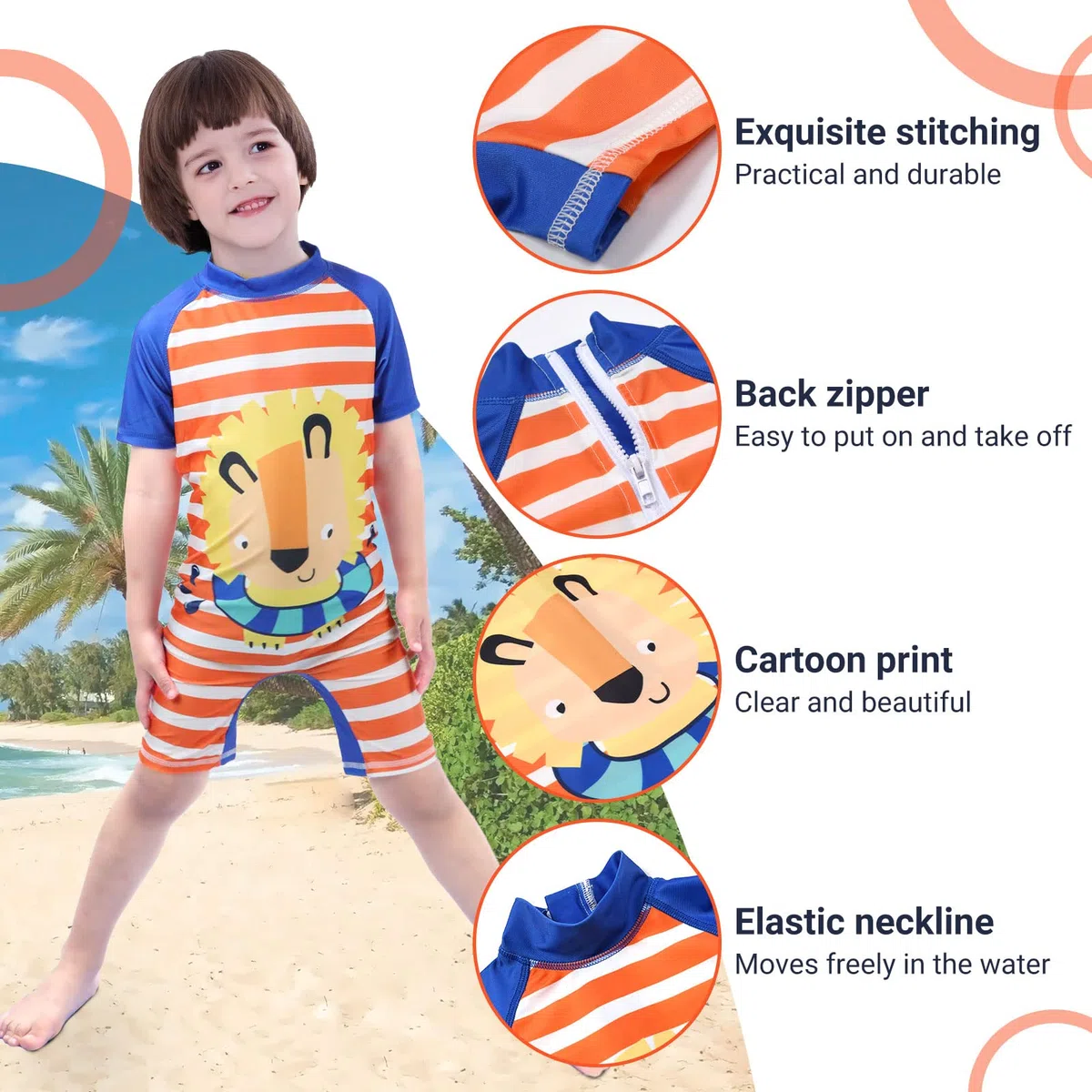 Niños Traje de Baño Bañador Una Pieza Protección Solar Ropa de Natación UPF 50+ Bebé Niño Natación Bañarse Ropa de Playa Trajes de Neoprenos Manga Corta ​con Cierre