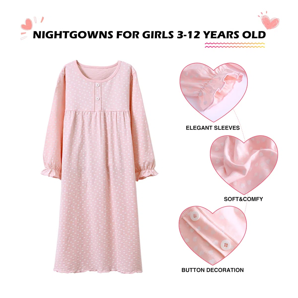 BANGSAUR Conjunto de vestido de algodón para niñas, vestido diario de princesa con estampado de corazón, paquete de 2, vestido casual para niña de 3 a 12 años