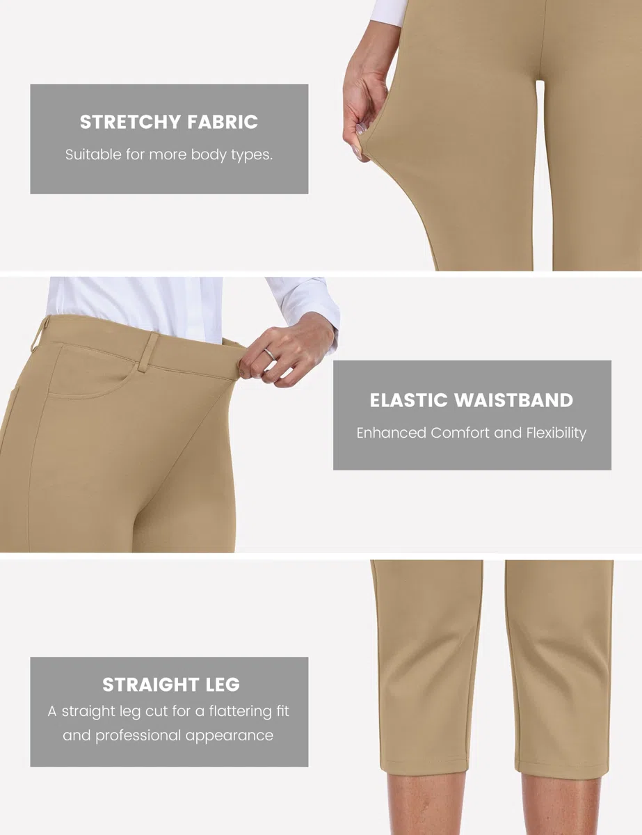 Pantalones de Capri para Mujer Cintura Alta Oficina Trabajo Negocios Casual Yoga Leggings Verano Pantalones con Bolsillos