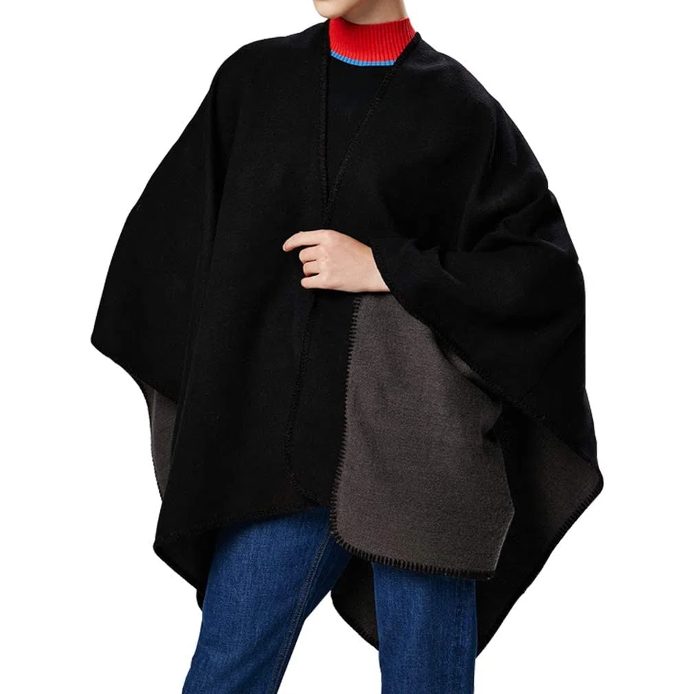 Poncho Mujer Invierno Chal Mujer Elegante Capa Abierta Poncho Abrigado per Primavera Autunno Inverno