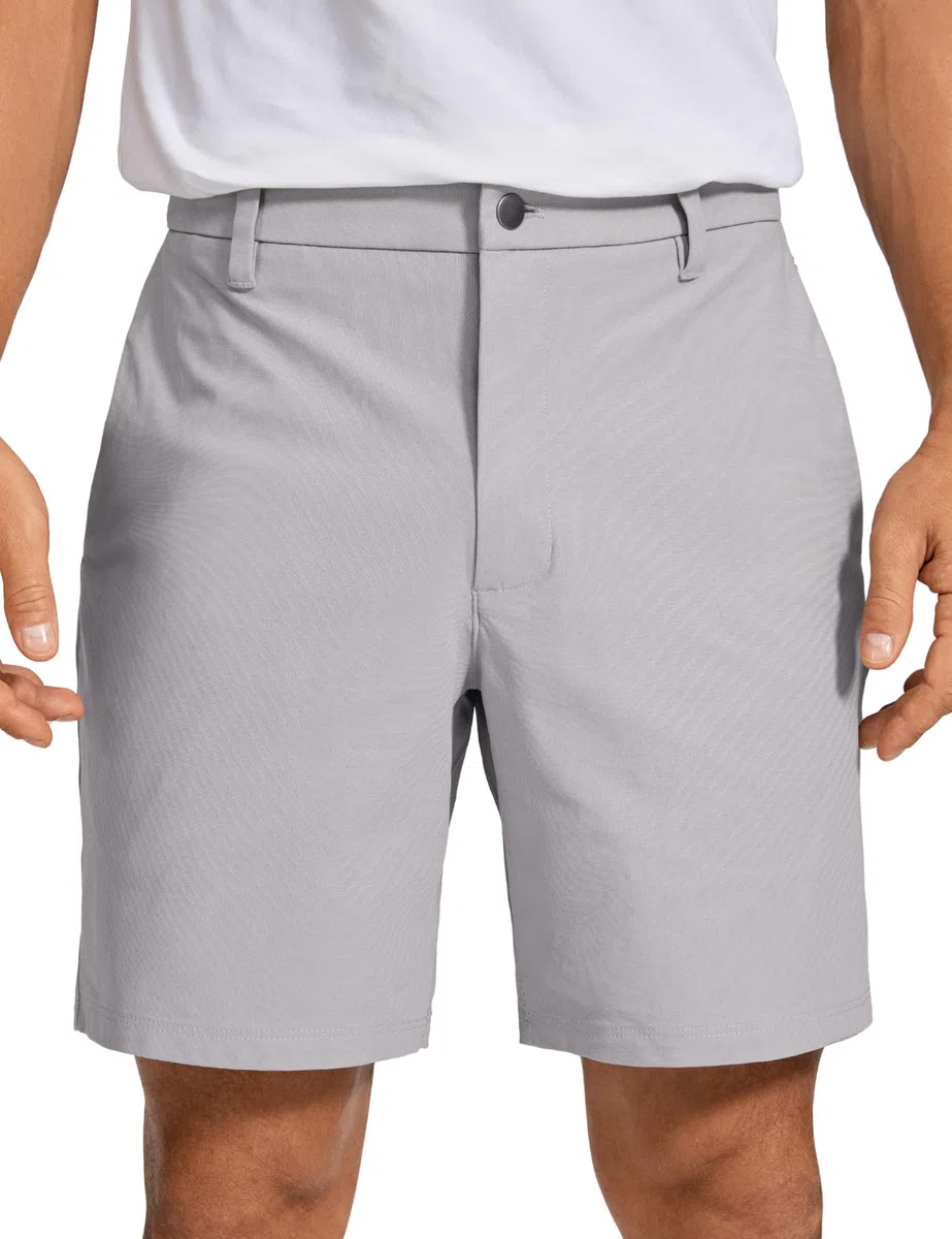 CRZ YOGA Pantalones Cortos de Golf para Hombre cómodos para Todo el día - 7/9 Pulgadas elásticos Ligeros Casuales de Trabajo Frente Plano Pantalones Cortos con Bolsillos Gaviota Gris 42
